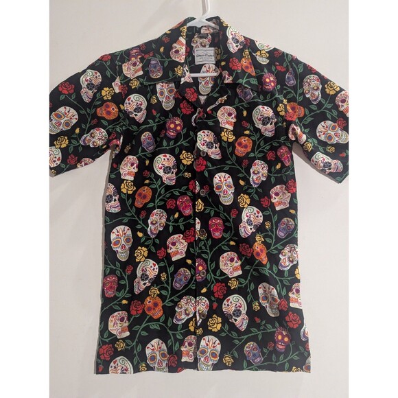 David Carey Other - David Carey Day of the Dead Sugar Skulls Floral Camp Button Down Shirt XS